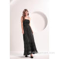 Zwart-wit print verticale gestreepte maxi-jurk